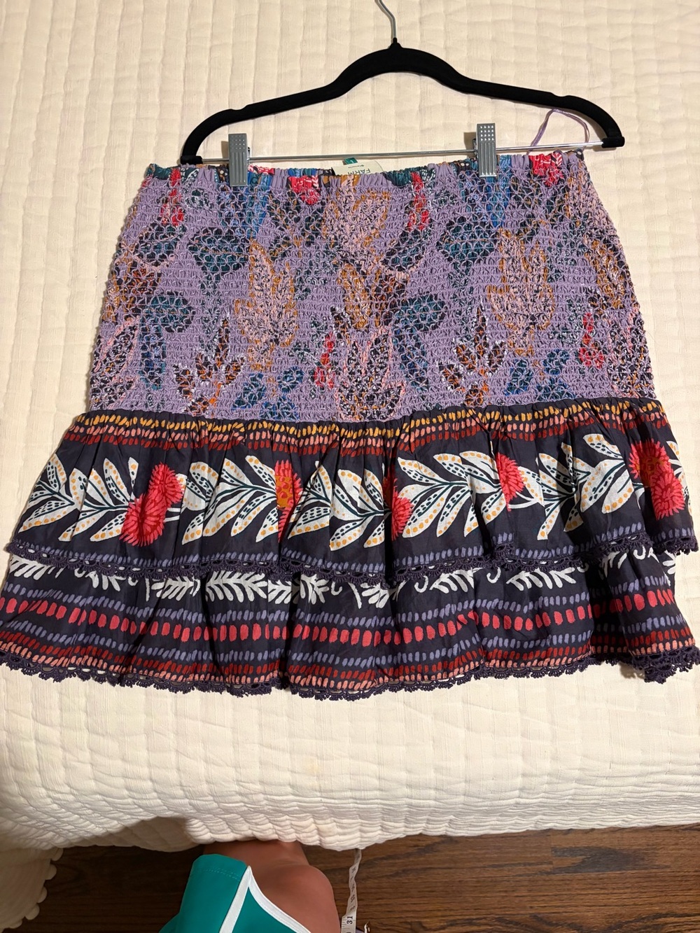 FARM Rio Lavender Crochet Floral Tiered Mini Skirt - Lavender/Navy/Red